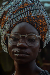 Nigerian woman in traditional head dress, Lagos
