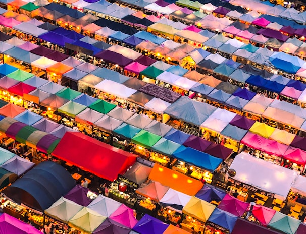 aerial photography of colorful tent