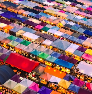 aerial photography of colorful tent