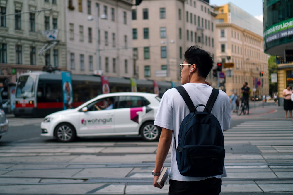 man walking in the street