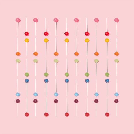 Brightly colored lollipops arranged in a fun pattern.