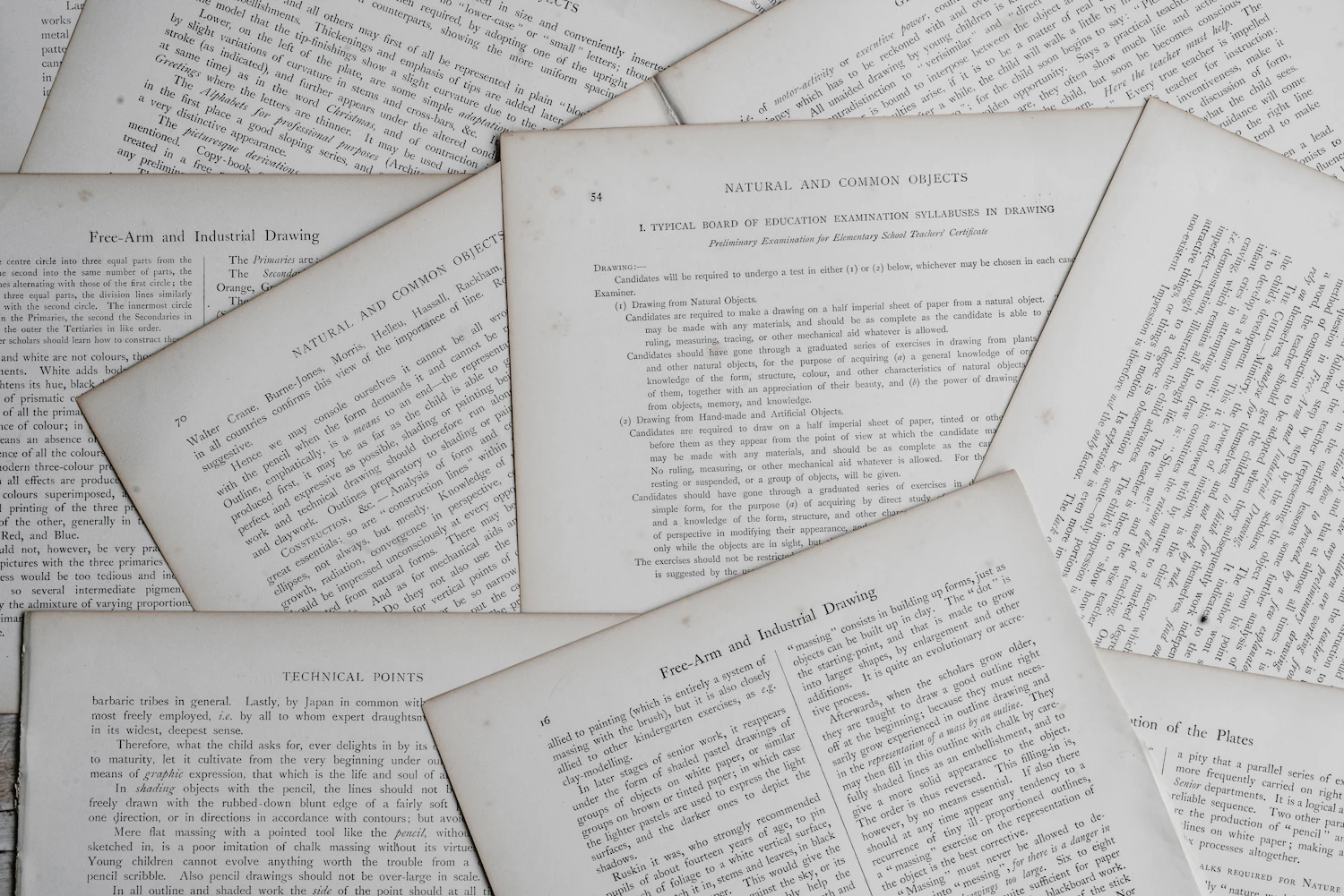 Pages of printed text fanned out across a surface, ready to be read closely