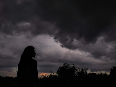 A silhouette of a person standing strong against a stormy sky, symbolizing resilience.