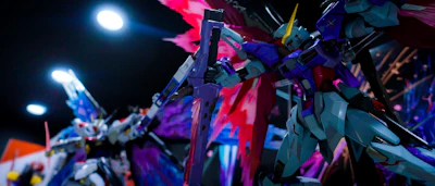 Dynamic battle scene from an action-packed mobile game featuring futuristic robots.