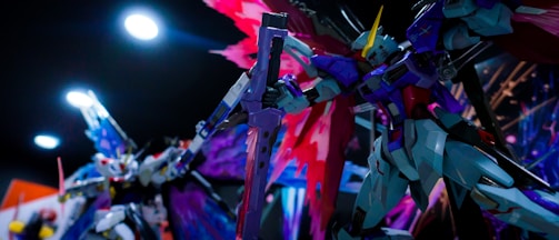 Shiny Digimon figures arranged in a dynamic battle scene with glowing effects.