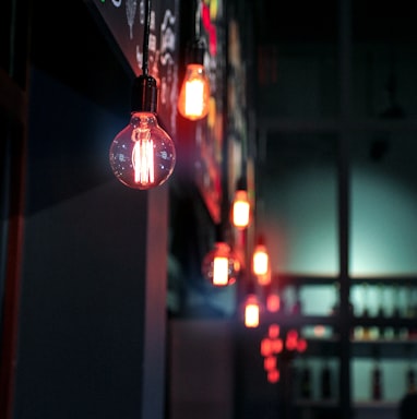 pendant LED light glowing near wall