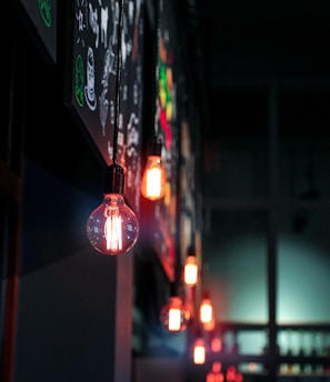 pendant LED light glowing near wall