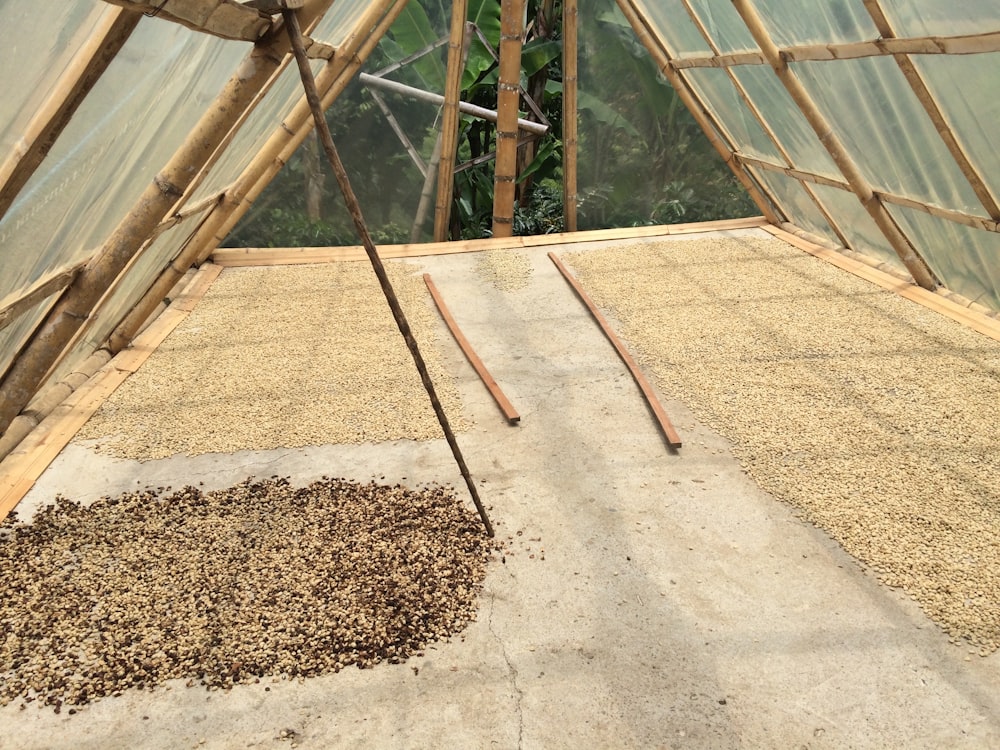 rice grains on brown surface