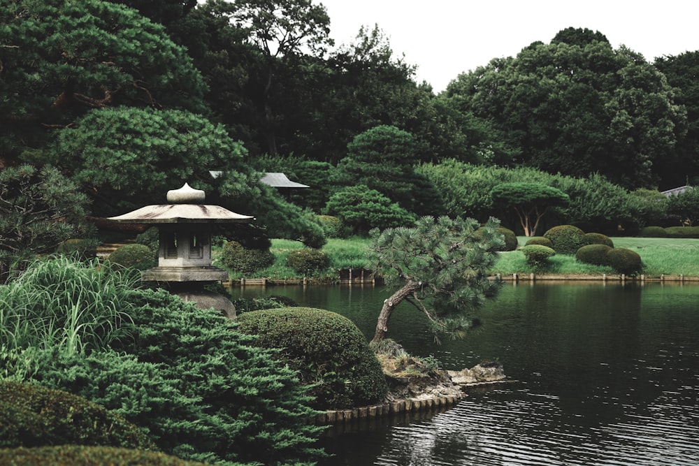 body of water near gazebo