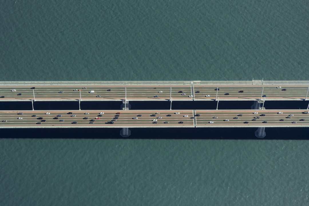 aerial view of cars on bridge