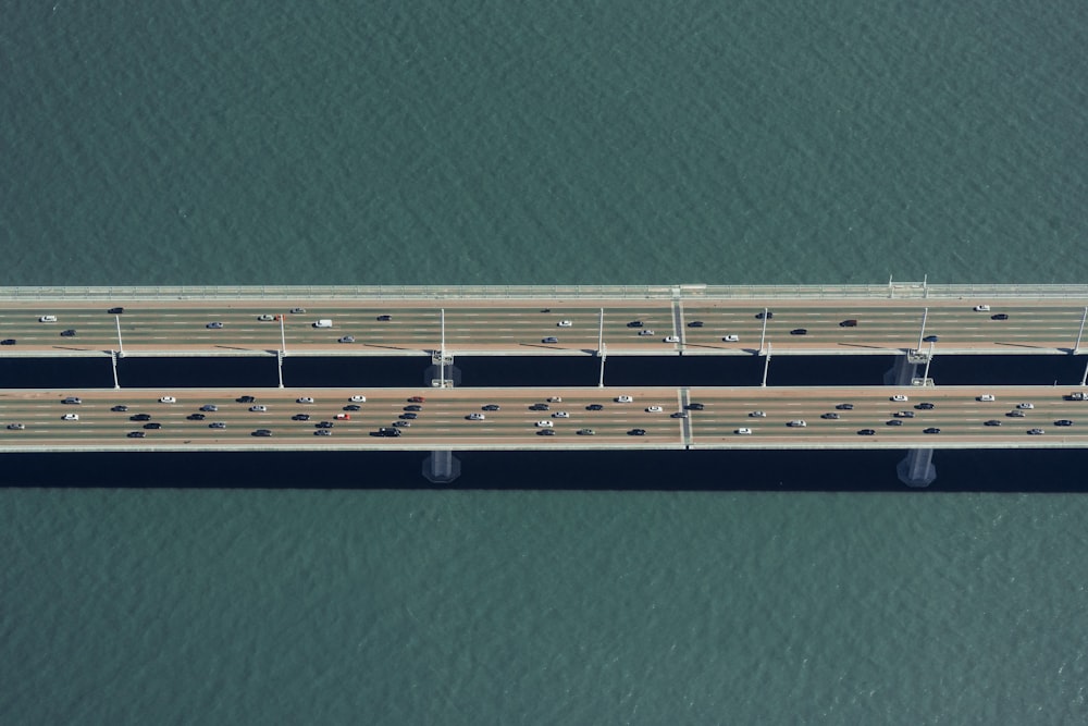 aerial view of cars on bridge