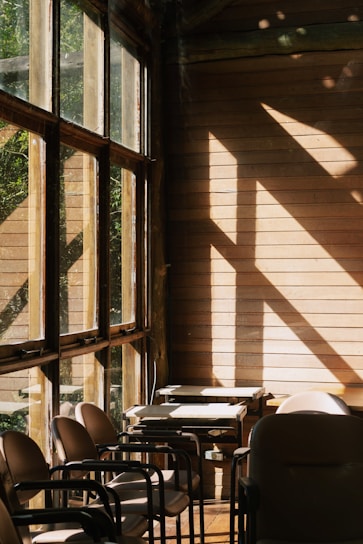 grey chairs near table
