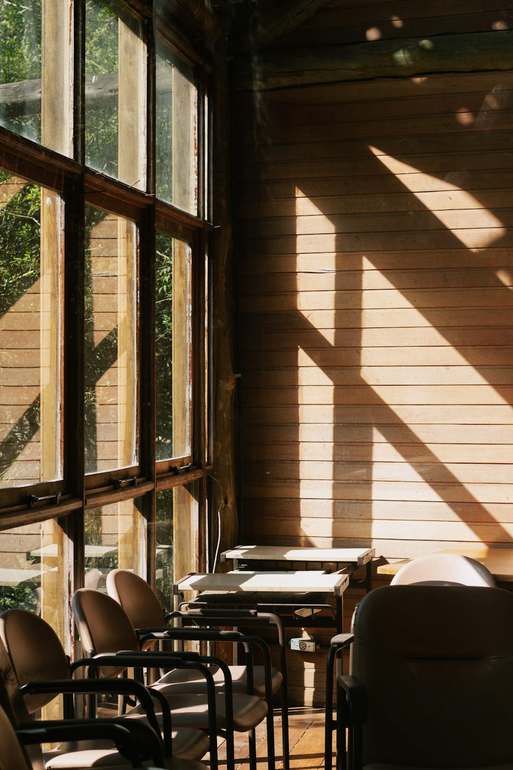 grey chairs near table