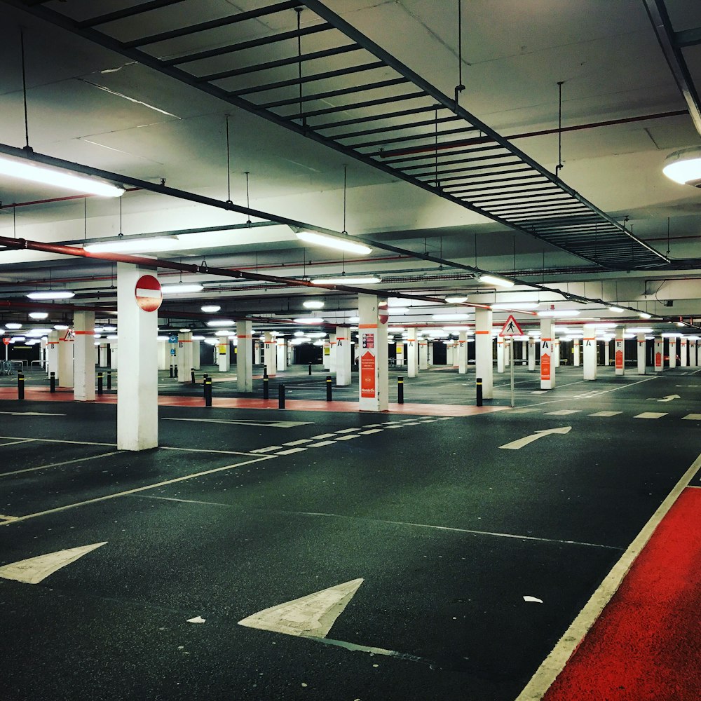 gray and white indoor parking lot