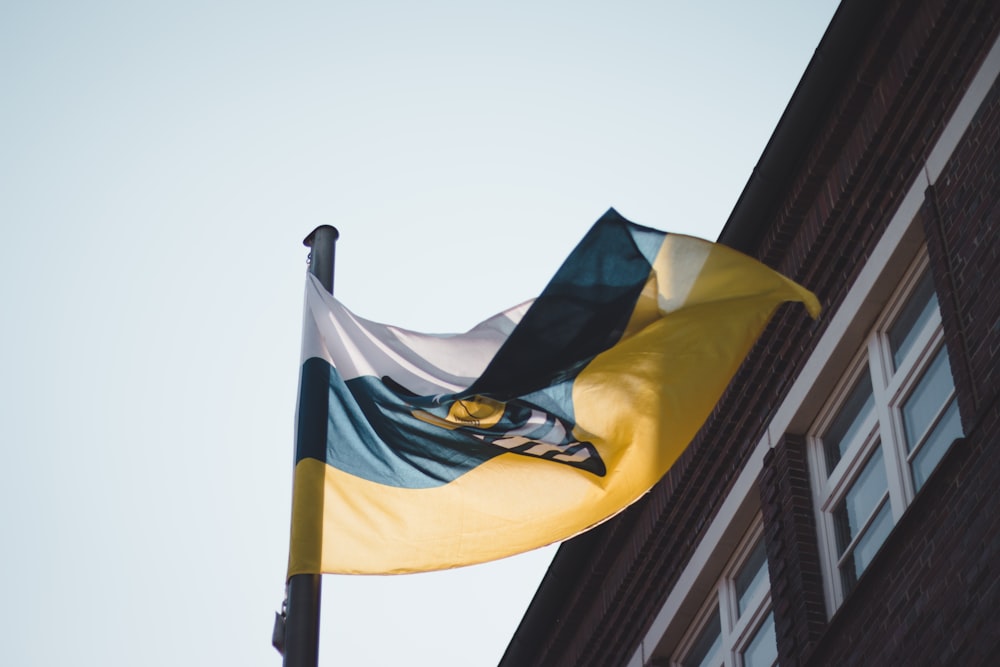 flag in front of building window