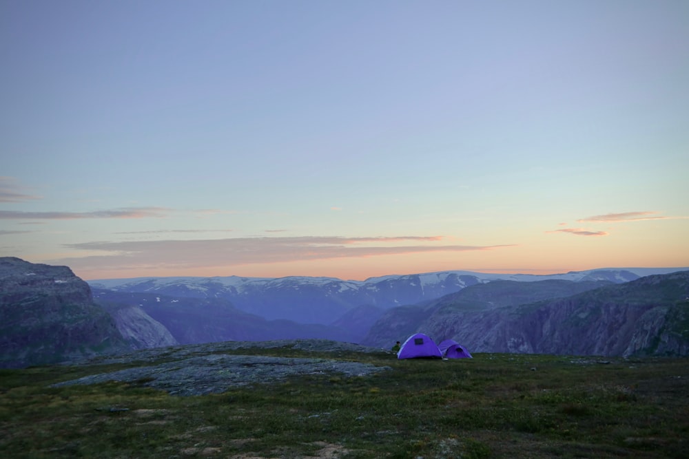 purple tent on hill at daytime