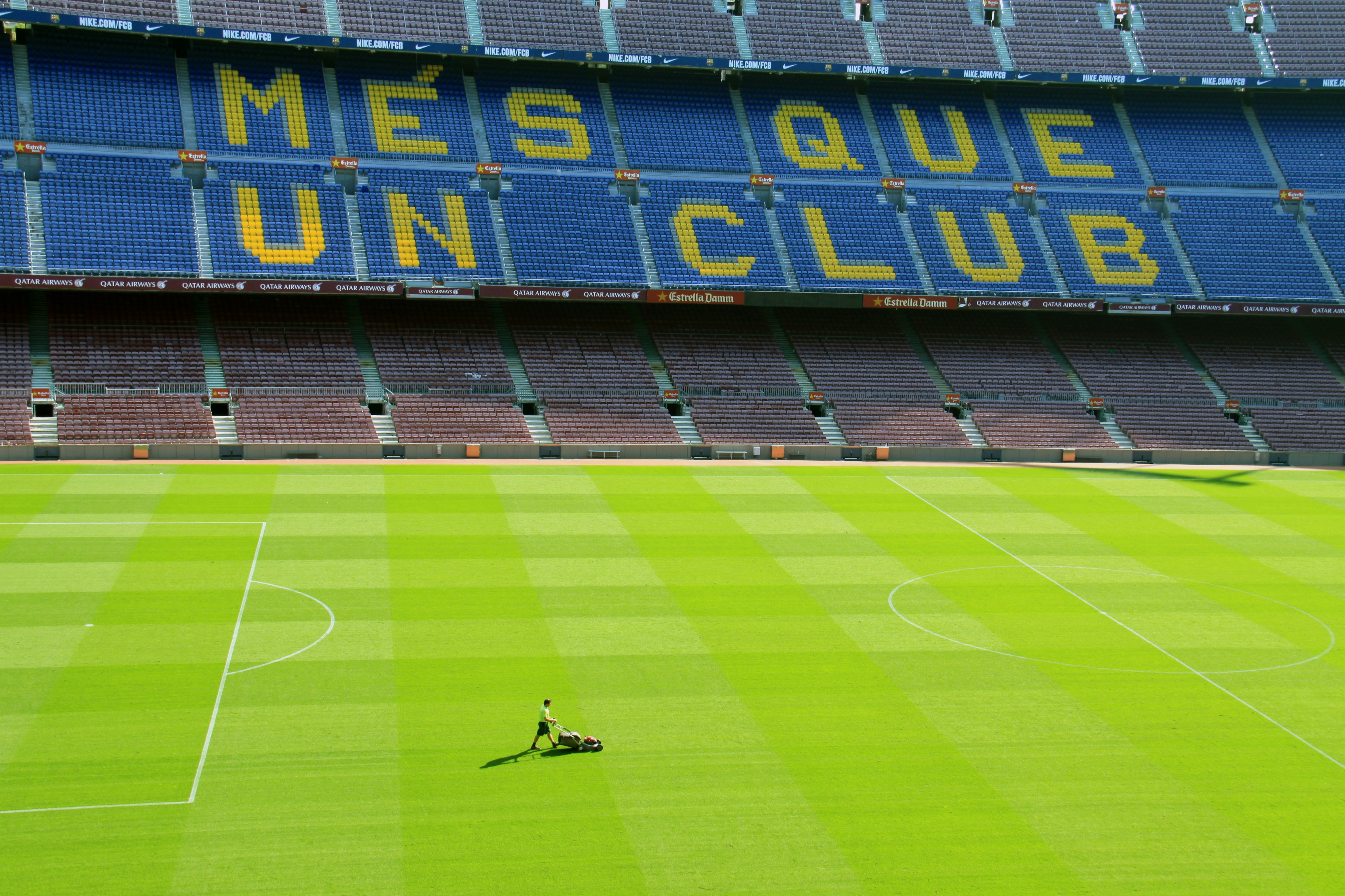 Whilst on vacation in Barcelona, I visited the world-famous Nou Camp stadium, the home of Barcelona. The tour of the stadium and the history of the club is amazing. As part of the tour, you end up on at the top of the first tier of seats and have a wonderful view of the pitch. At this point that I noticed the lone gardener, with his lawn mower, walking up and down the pitch. I thought, WOW, what an incredibly long and tedious job to have to do. However, it is a job that needs to be done exceptionally well, to ensure the pitch is perfect for the stars of Barcelona to play football on it.