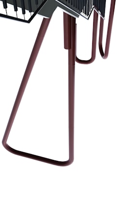 Finished metal furniture piece blending industrial and elegant design.