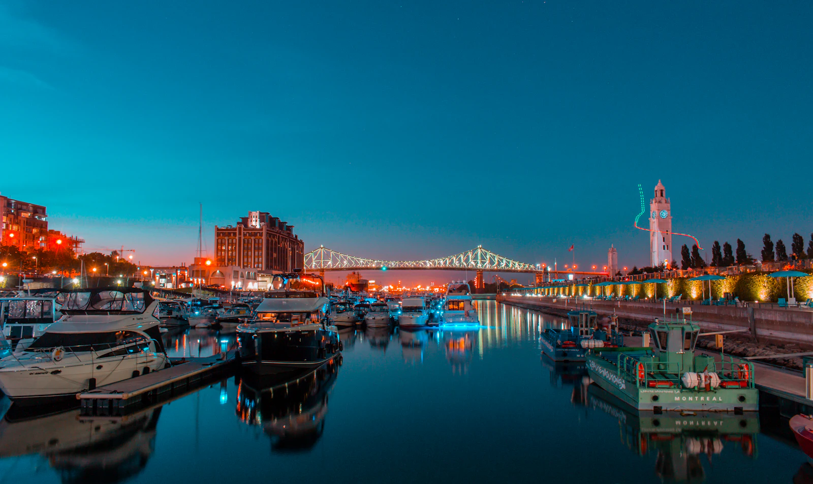 Lit bridge over the harbour