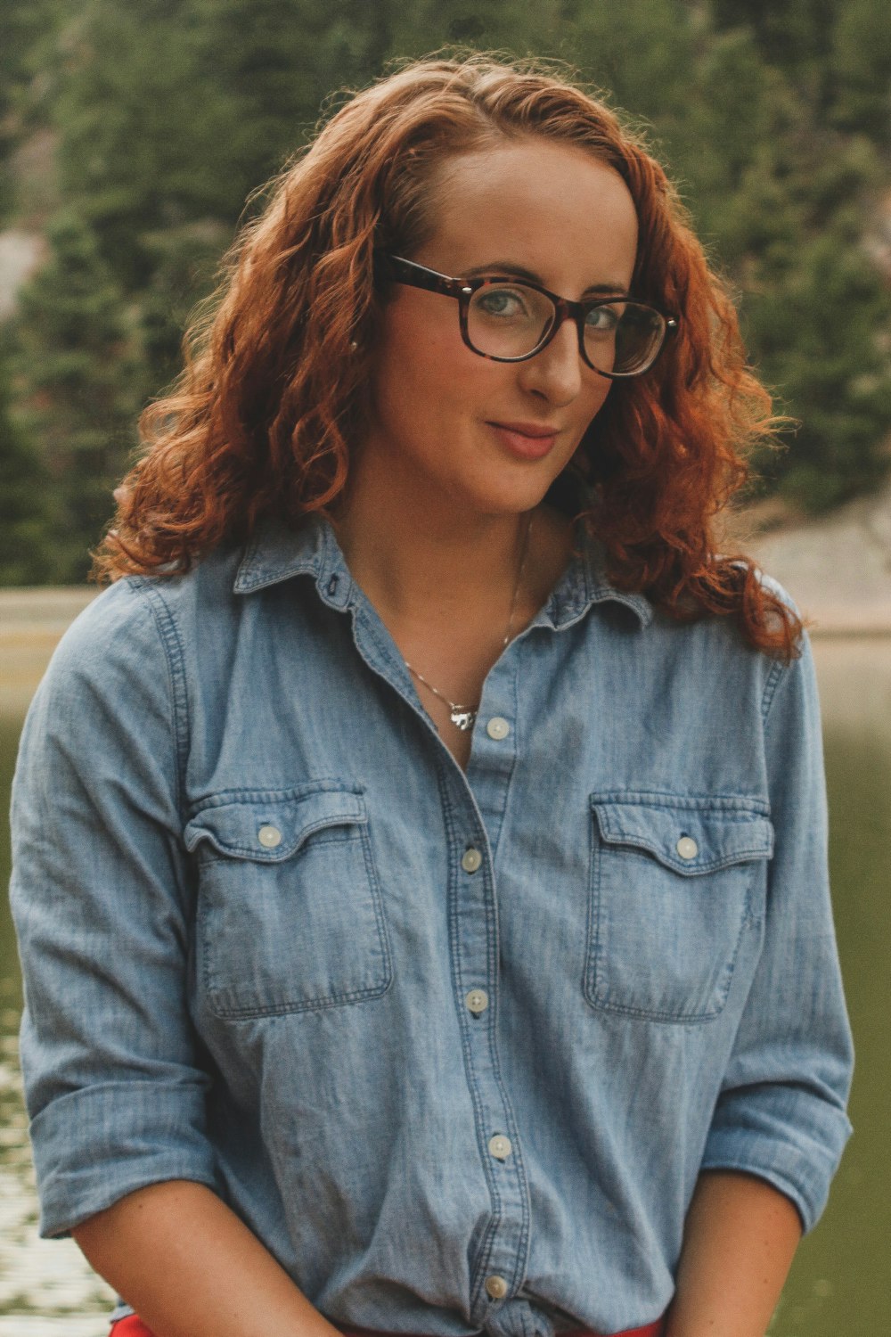 woman in blue denim sport shirt