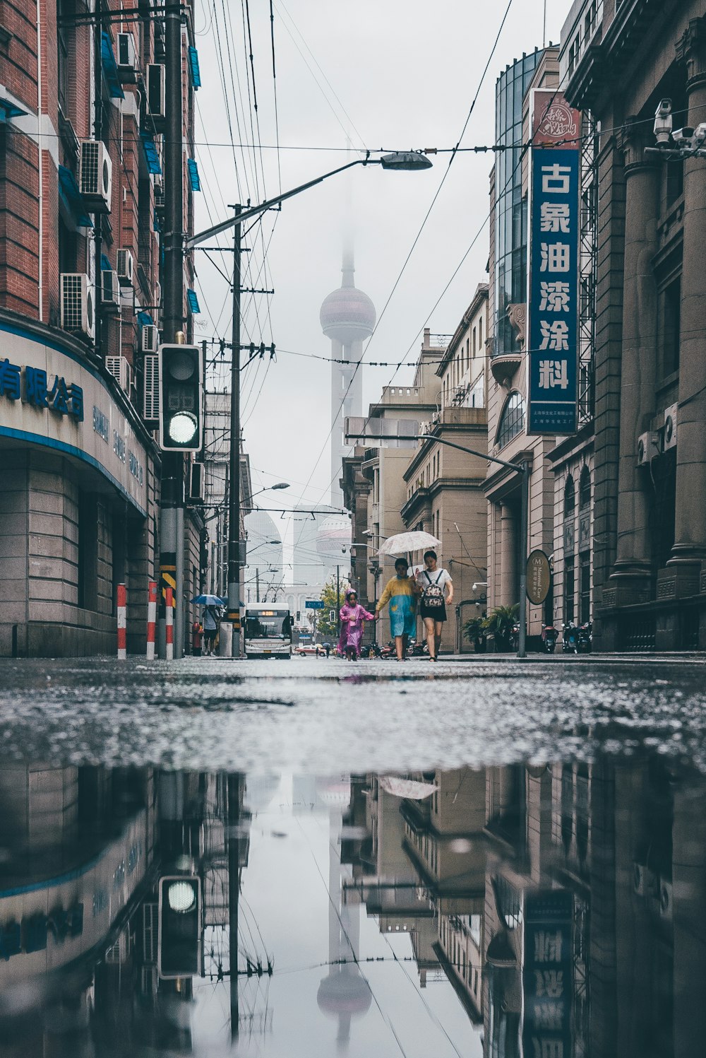 tower reflected on water