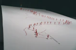 A vintage map marked with ancestral hometowns connected by red thread.