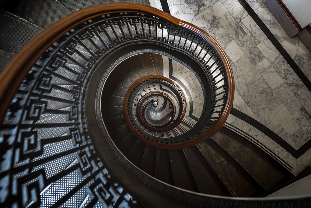 black and brown spiral staircase