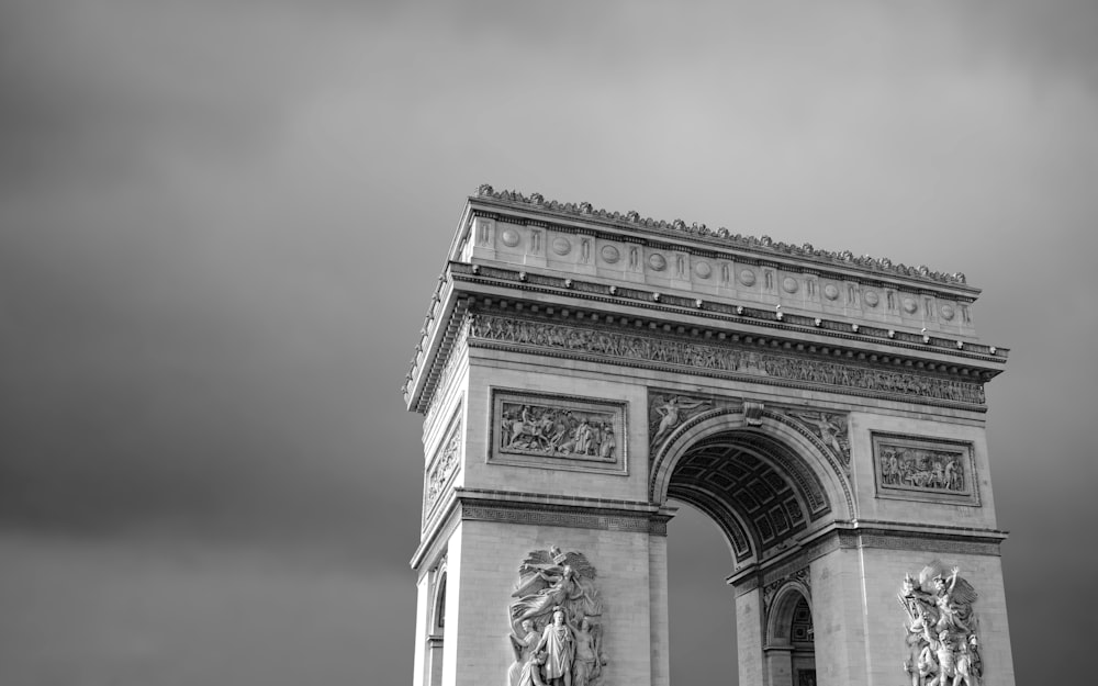 grayscale photo of Arch de triumph