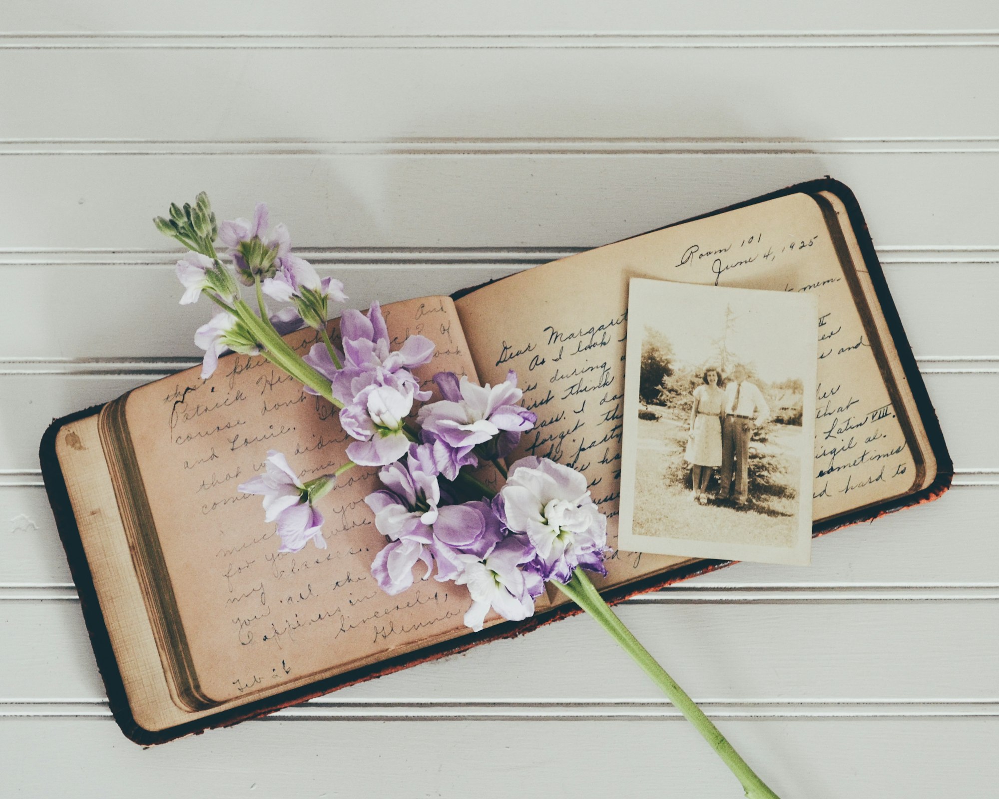 I found this autograph album from the 1920’s in a thrift shop. It looks as though it was something used like a year book for friends to sign after graduating or the end of the school year. The photo was probably taken in the 40’s. It’s of my mother-in-law and her dad. It seemed fitting to use it with this autograph book as it complements the vintage image and memories of times long gone.