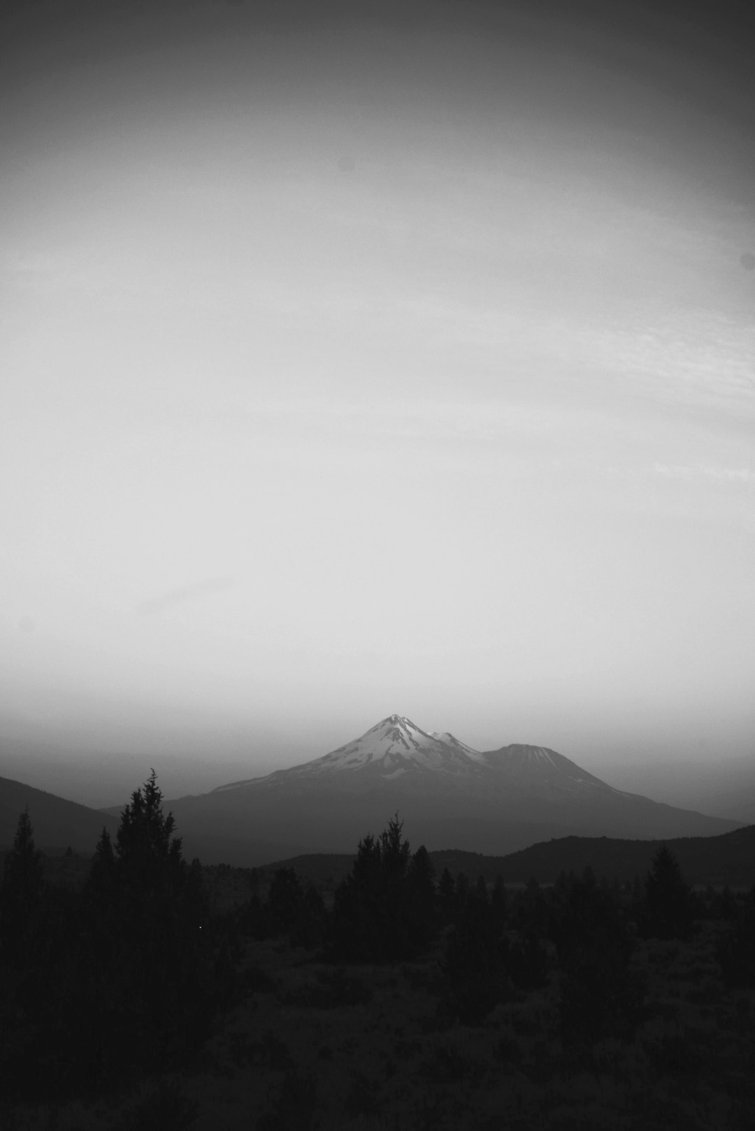 snow-covered mountain near pine trees during daytime