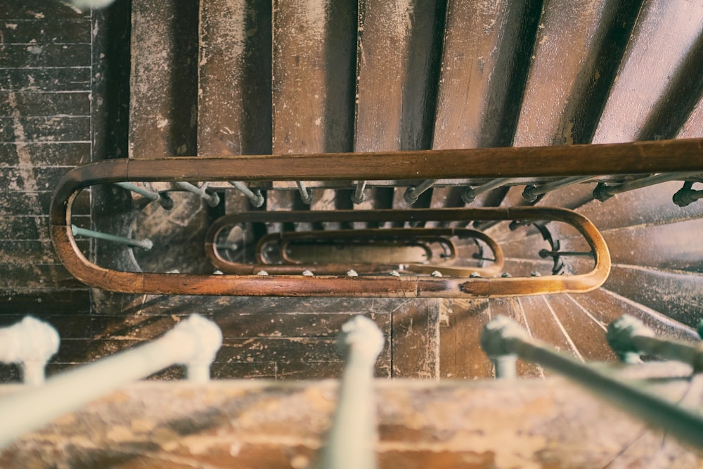 high angle photo spiral staircase