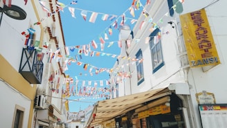 flaglets hanging between houses