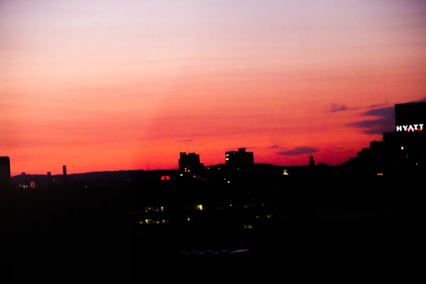 A view of Hyderabad city skyline at dusk, representing the home base of hatwartech.