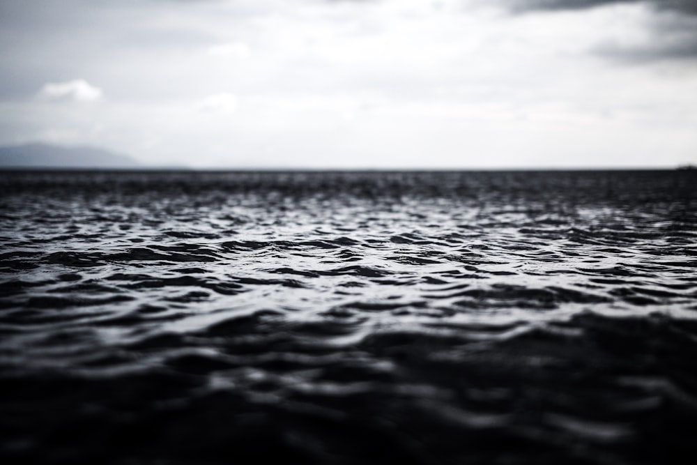 fotografia in scala di grigi di uno specchio d'acqua increspato