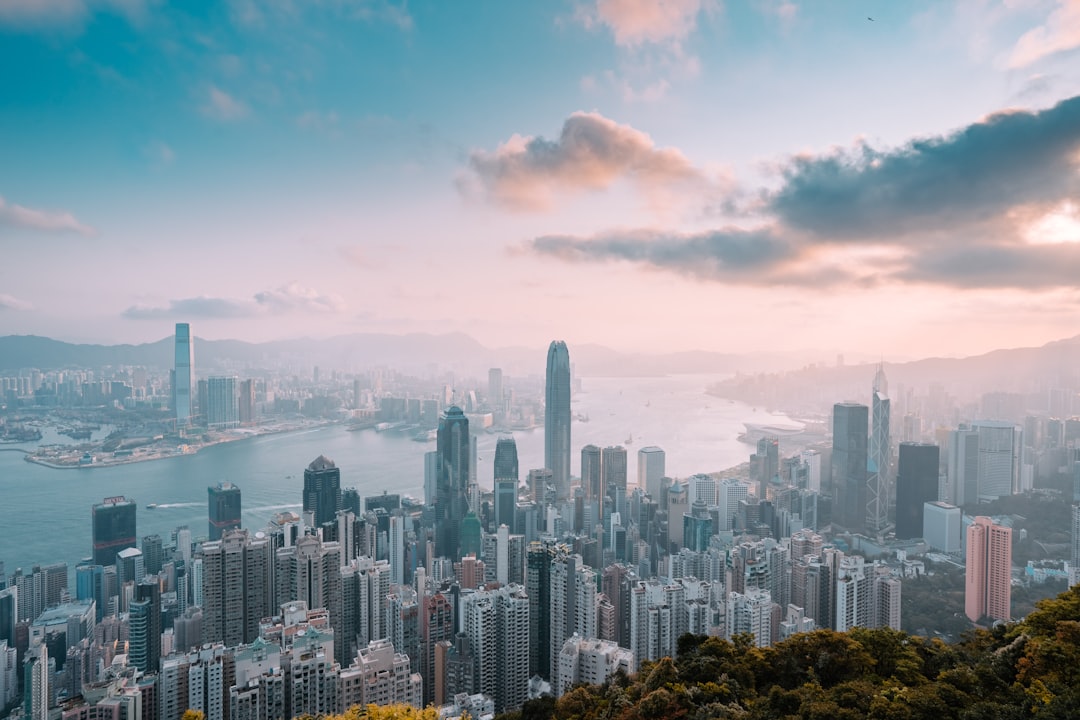 A morning view of hongkong skyline from the peak