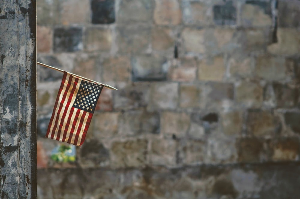 flag of America hanging on wall