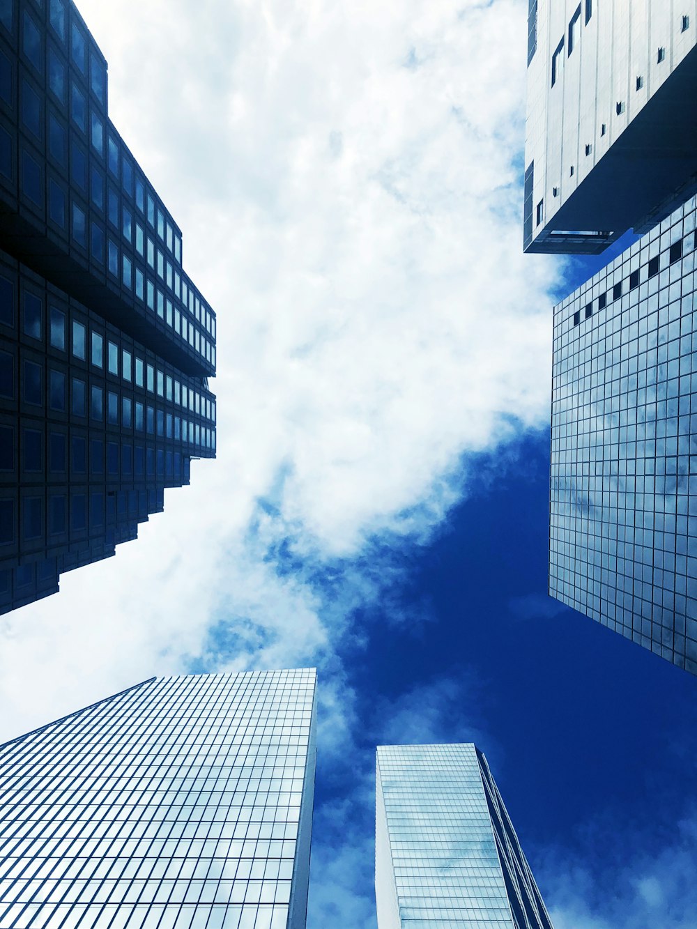 Fotografie aus der Wurmperspektive von Gebäuden unter blauem Himmel während des Tages