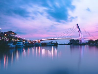 gray bridge with lights near boat at daytime taiwan google meet background