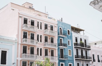 photo of blue and pink painted high-rise building