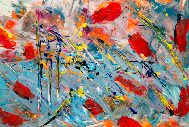A vibrant original painting by Brice Art Équilibre featuring bold colors and dynamic brushstrokes.