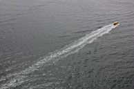 A dynamic shot of a sport boat in action, showcasing its speed.