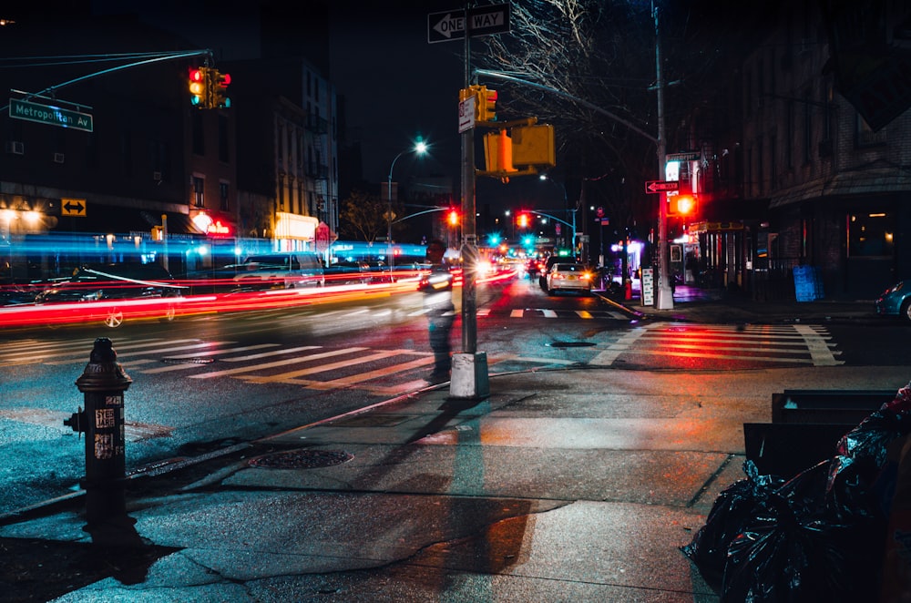 time lapse photography of road during night