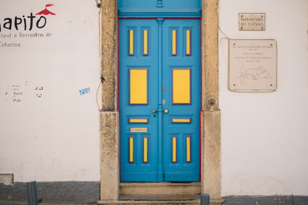 blue wooden door