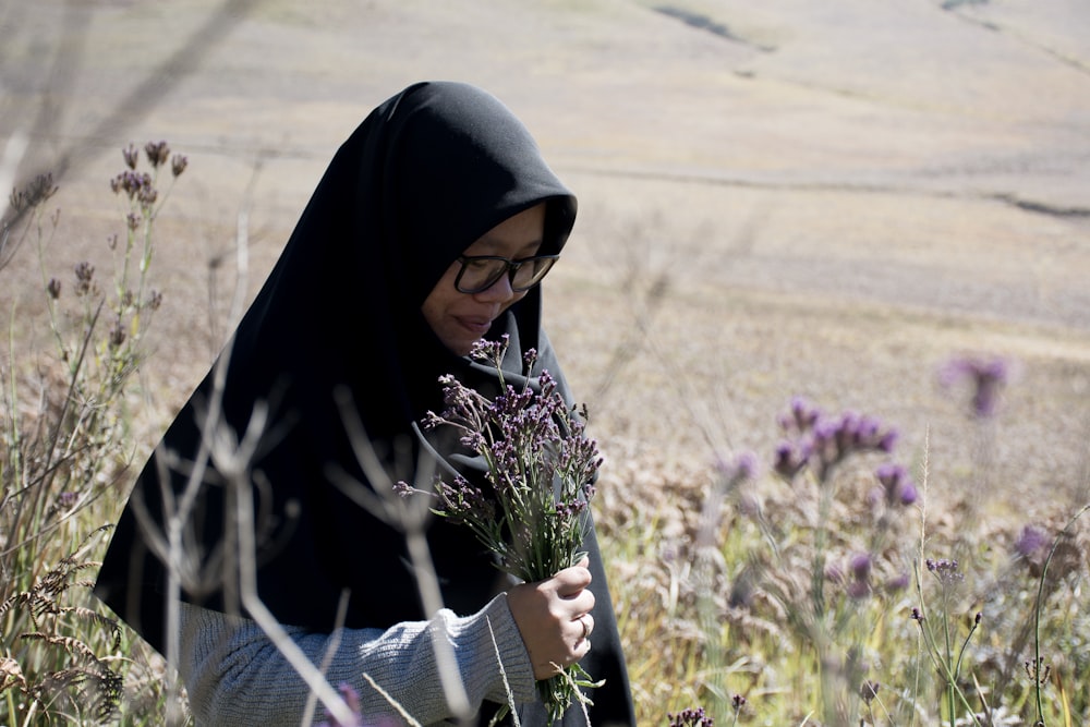 woman in black hijab headdress