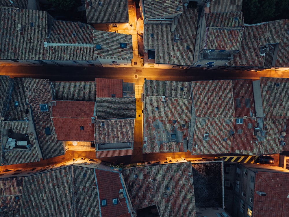 aerial photography of house roofs