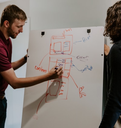 man drawing on dry-erase board