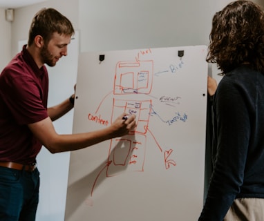 man drawing on dry-erase board