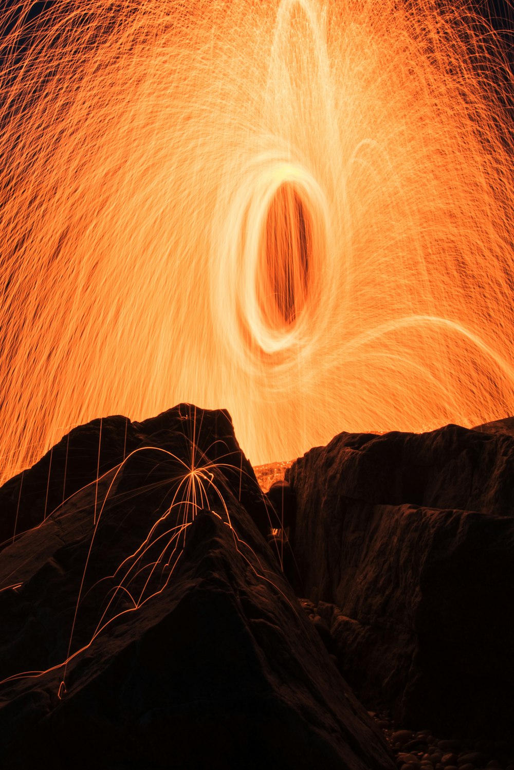 steel-wool photography of brown rock formations