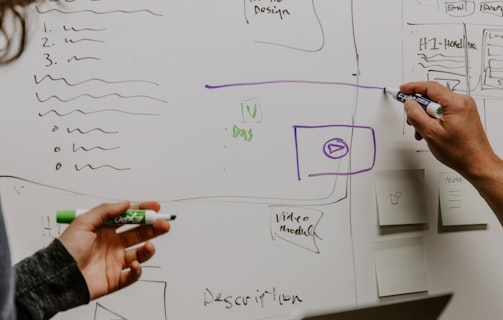 two people drawing on whiteboard