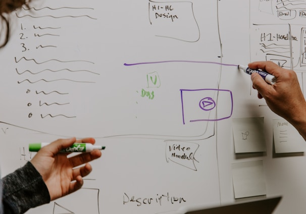 two people drawing on whiteboard